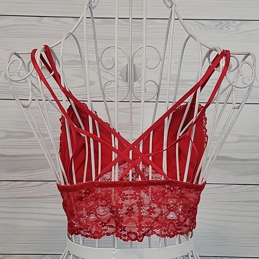 Flirtitude bralette candy apple red strappy backline Women's Size S